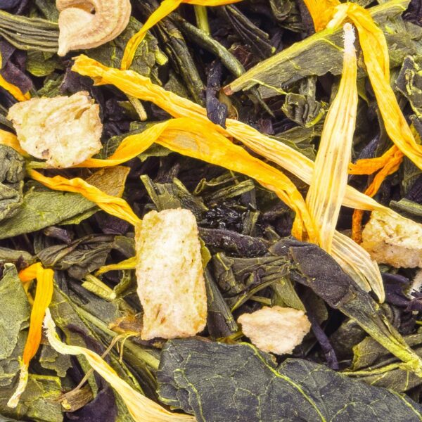 Thé Vert Féerie Gourmande saveur Caramel et Pêche par Made in Thé - Vue zoomé