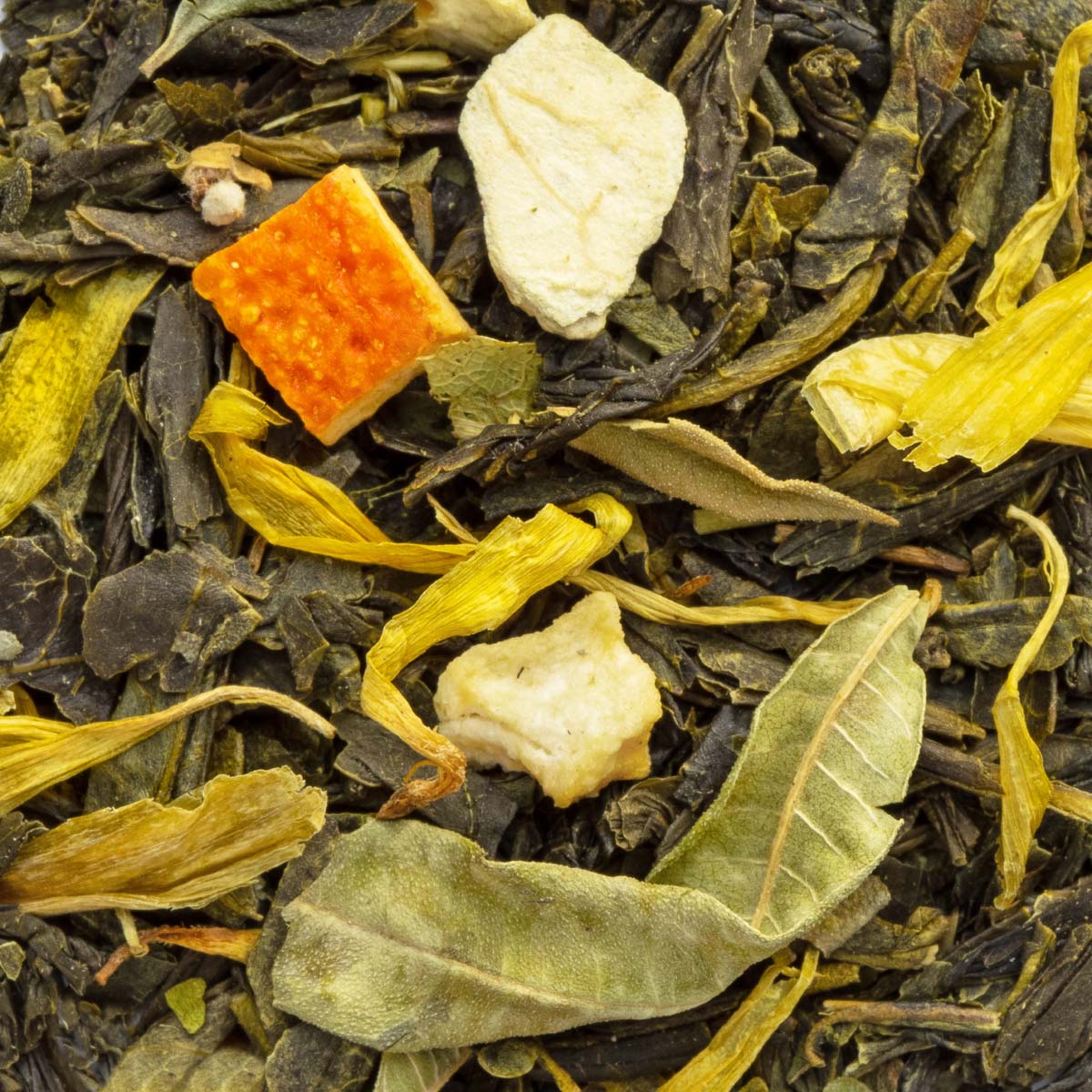 Thé Vert Douceur d’Agrumes Bio saveur Mandarine et Pamplemousse par Made in Thé - Vue zoomée