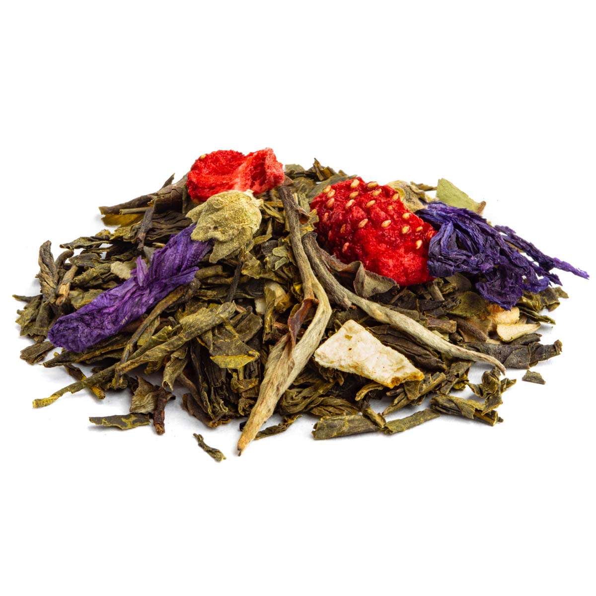 Thé Vert Douceur d’un Instant Bio saveur Fraise, Orange et Violette par Made in Thé - Vue de côté