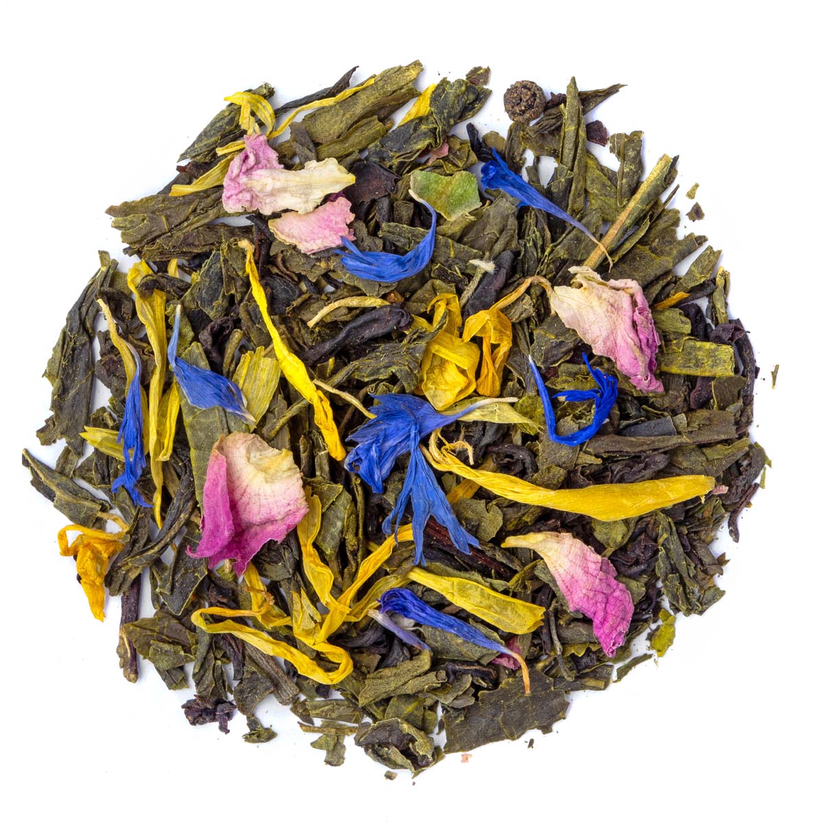 Thé Vert Mille et une Nuits Bio saveur Mangue, Orange et Rose par Made in Thé - Vue de haut