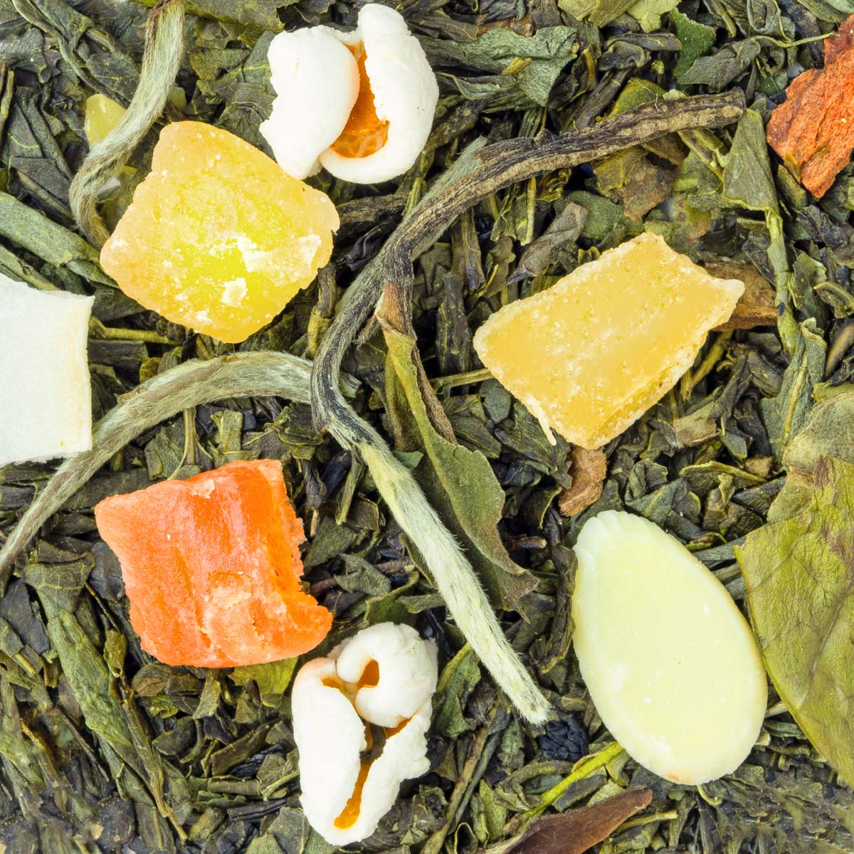 Thé Vert Éclat d’Amandes saveur Amande et Framboise par Made in Thé - Vue zoomée