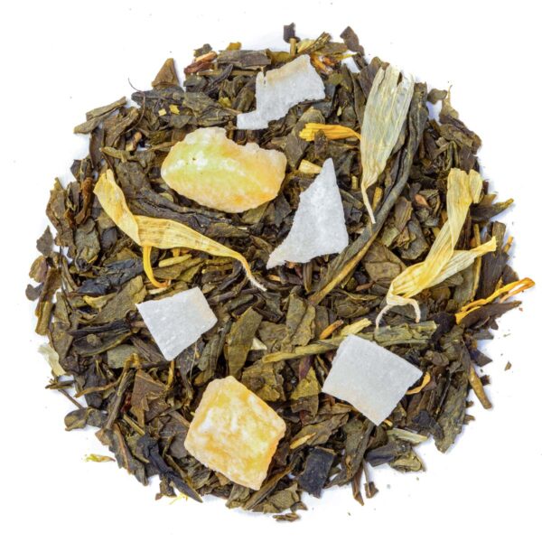 Thé Vert Piña Colada saveur Ananas et Noix de coco par Made in Thé - Vue de haut